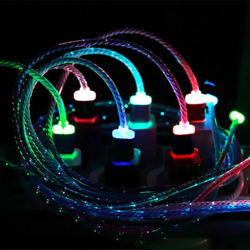 

LED Lumines Spiral Cable For iPhone 7 X XS max Android Type-c Fast Charge USB Data Cable Android Micro usb Charging Mobile Phone