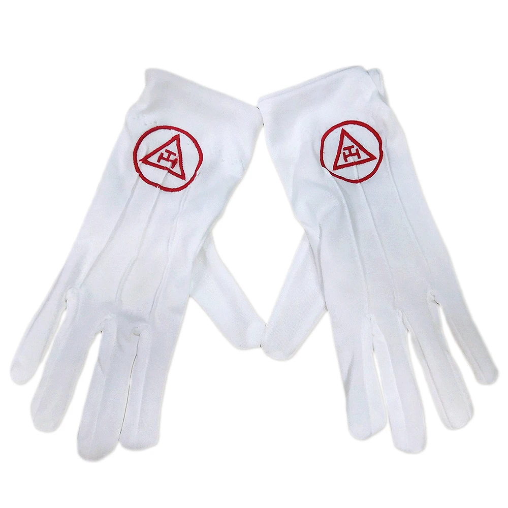 Masonic Royal Arch Hand Embroidered White Polyester Gloves Great gift for apprentice freemason member