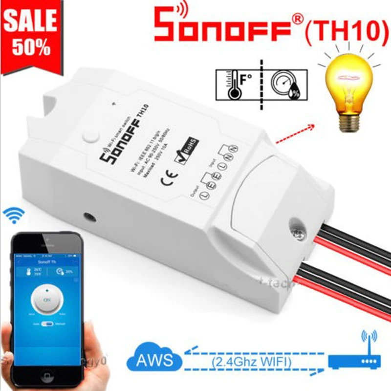 

Sonoff TH10 WiFi Smart Switch Wireless Switch Smart Home Modules with Temperature Sensor Humidity Monitor with Alexa Google Home