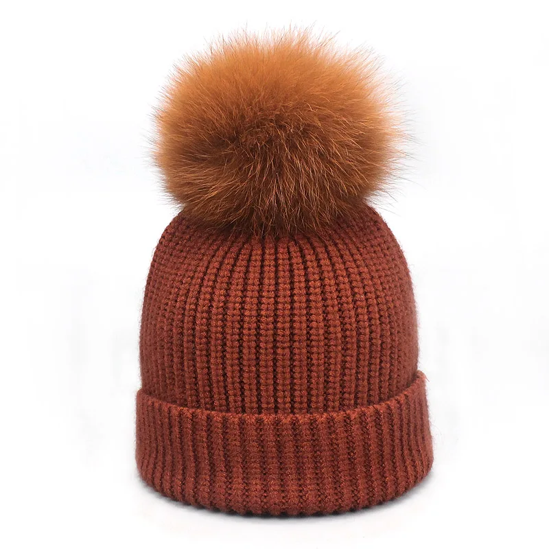 Winter Beanies Fox Pompom Fur Wool Knitted Hat The Female Of The Mink Caps Beanie Hats For Women Girl 'S Hats Scarves Cap Scarf