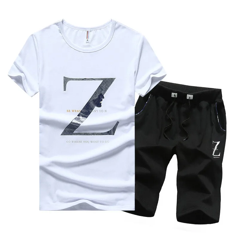 Men's Sets Fitness Skinny Tight Male Suits Summer Suits Short Sleeve T Shirt +Shorts Sportswear Tracksuits Slim  Elastic Clothes