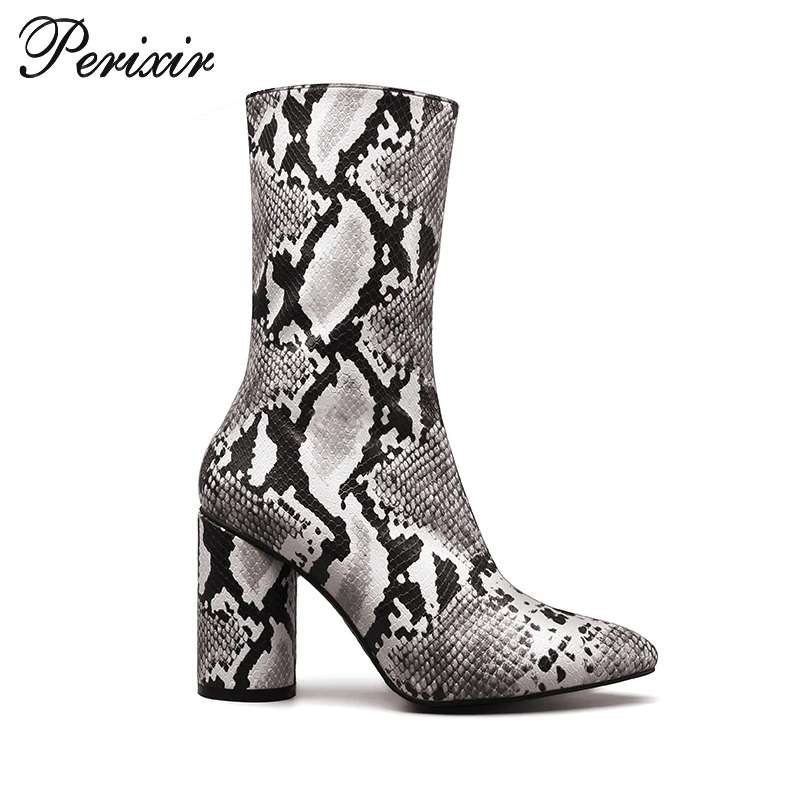 

Perixir Autumn New Style Black Leather Short Boots High Heels Hand-made Pointed Toe Thin Heel Lady Ankle Boots For Women Shoes