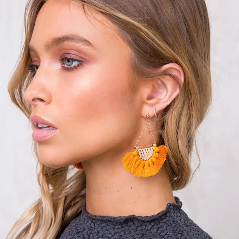 В богемном стиле Ленточки с болтающимися частями earringsc хлопковые бахромой