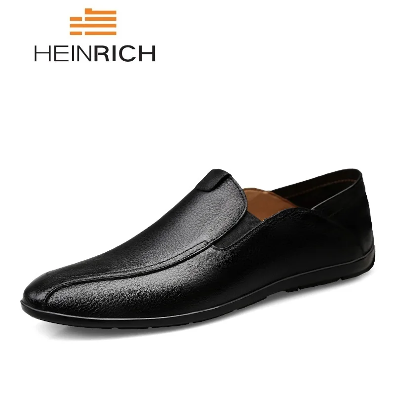 

HEINRICH 2018 New Genuine Leather Loafers Men Moccasin Slip On Sneakers Flat Adult Male Footwear Black Boat Shoes Deportivas