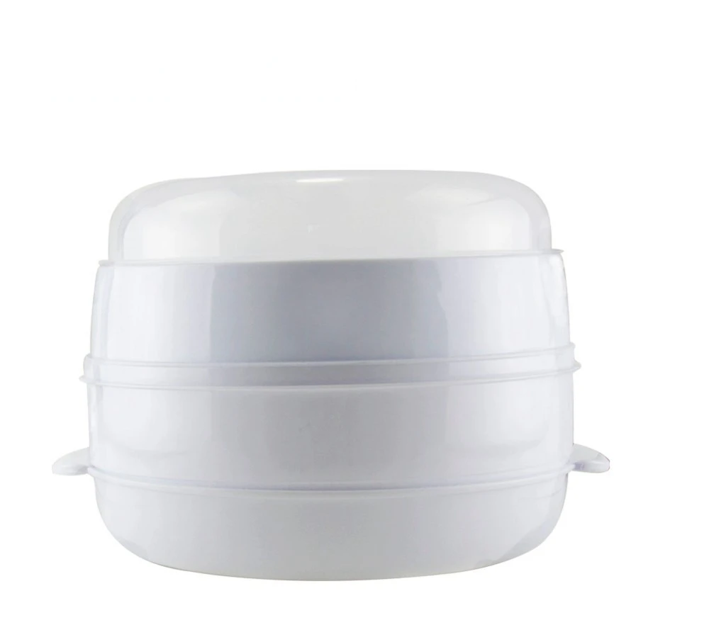 2 Tier Microwave Vegetable Steamer with Lid,BPA Free,White,suit small