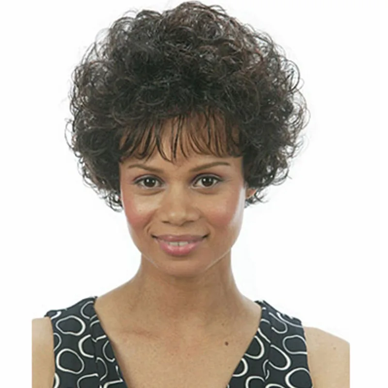 

African American Short Curly Hairstyle Heat Resistant Fiber Mix Color Synthetic Hair Wigs