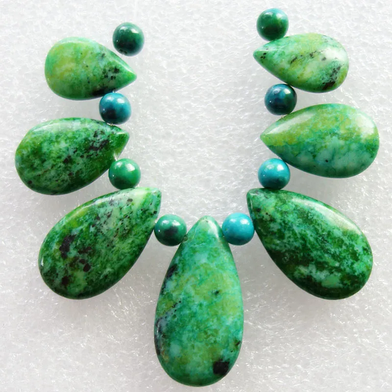

Free Shipping Interesting 7pcs Lapis Lazuli with Chrysocolla Teardrop Pendant Set And 8pcs Beads 5mm SQ05