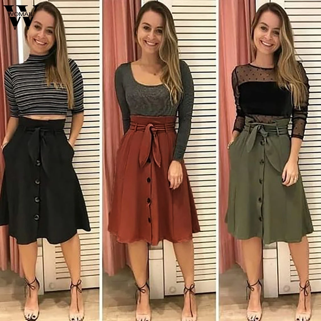 

Womail Skirt Skirts Summer Ladies New Woman Fashion A-Line Skirts Chiffon Causal Lace Button Slim A-Line Skirt 2019 May29