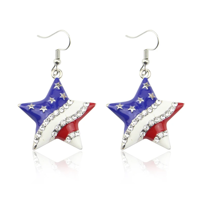 

New Crystal Ear Fashion Star Shape American Flag Earrings For Women Patriotic Jewelry Gifts Pendientes Oorbellen