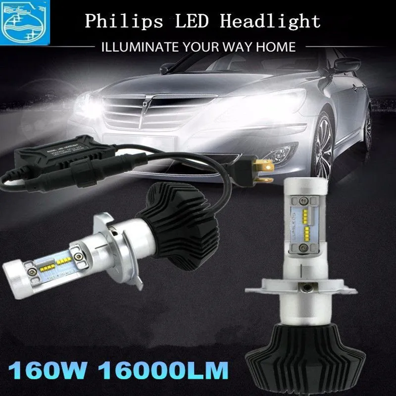 

1 Pair Headlights Kit PhilipsChip LUMILEDS H7 9012 H9 H11 9005 9006 H4 LUXEON ZES LED Bulb Automobiles Headlamp Canbus Function