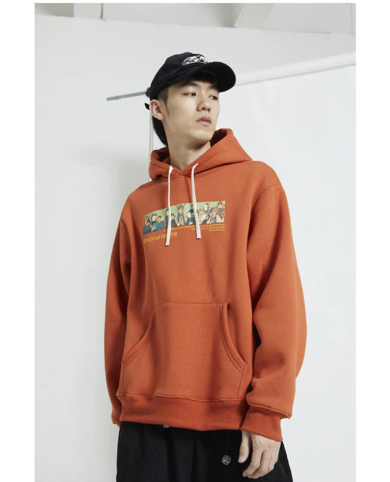 

Mens Chinese Peking Opera Print Fleece Hoodies Hip Hop Streetwear Fashion Casual Pullover Hooded Sweatshirts Harajuku Tops