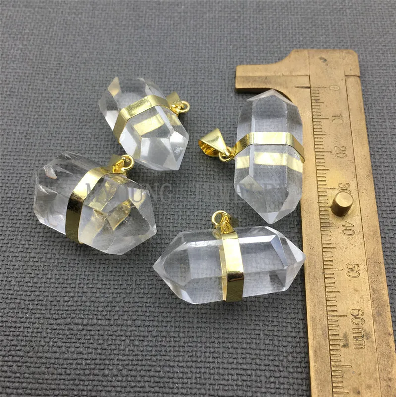 MY0044 ( Crystal Quartz Nugget Pendant petite double terminated point with gold electroplated)3