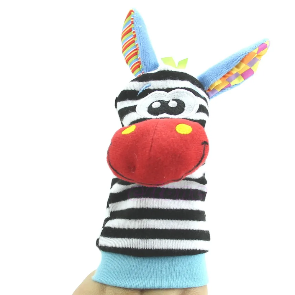 Infant Baby Kids Boy Cute Animal Hand Wrist Bells Foot Sock Rattles Soft Toys