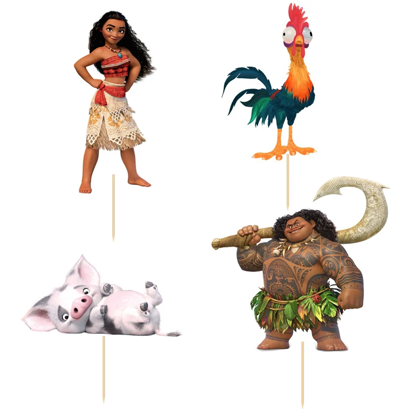 

96pcs Free shipping Moana Princess Maui cupcake topper picks Kids birthday party decoration Cake Baking Event Party Supplies
