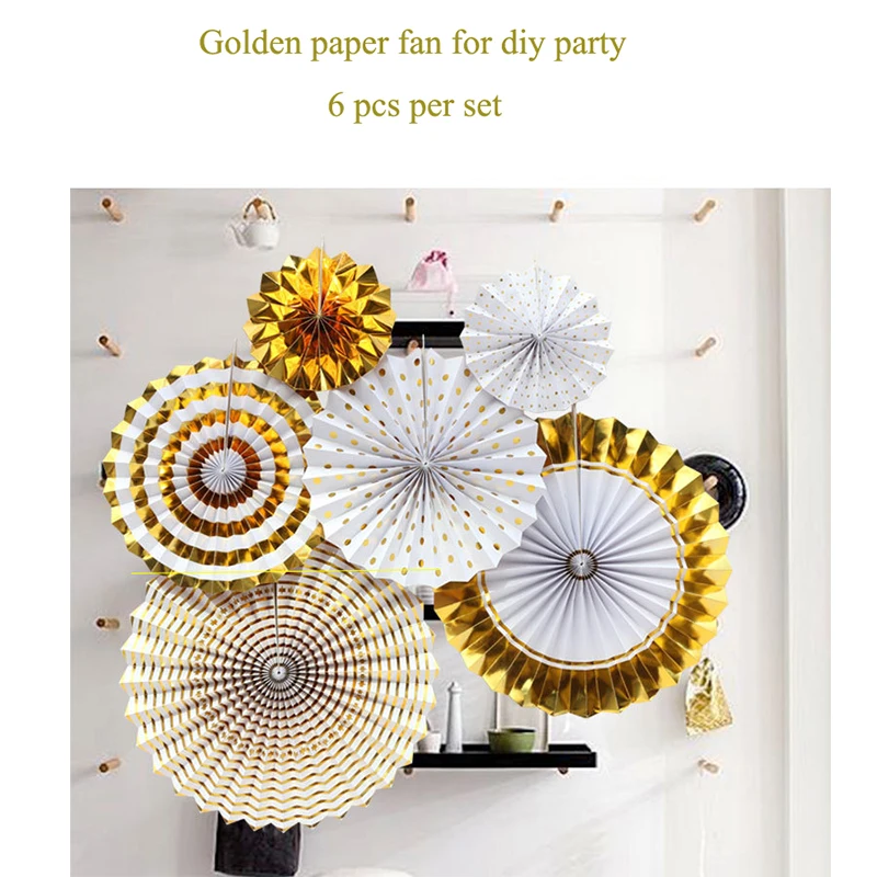 

6 pc/Set Diy HangingRose Gold/ Gold Thick Paper Fan Wedding Engagement Party Hanging Paper Decor Kids Birthday Decor Paper Craft