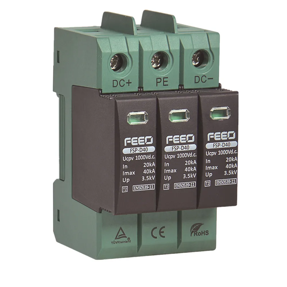 Proteção contra Surtos Dispositivo de Proteção de Energia Solar ao ar Protetor contra Surtos Spd Feeo dc 3 p 1000 v 20ka ~ 40ka ce Din Rail Livre