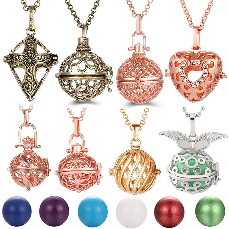 

Mexico Chime Hollow Angel Wings Vintage Necklace Jewelry Music Ball Essential Oil Christ Cross Heart Style Pregnancy Necklace
