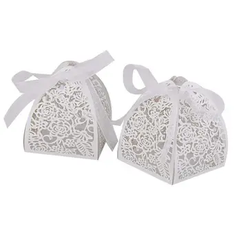 

Practical Boutique Lot of 25pcs Candy Box Bonbonniere Pattern Ajoure LED Candle Lampshade for Bapteme Wedding - White