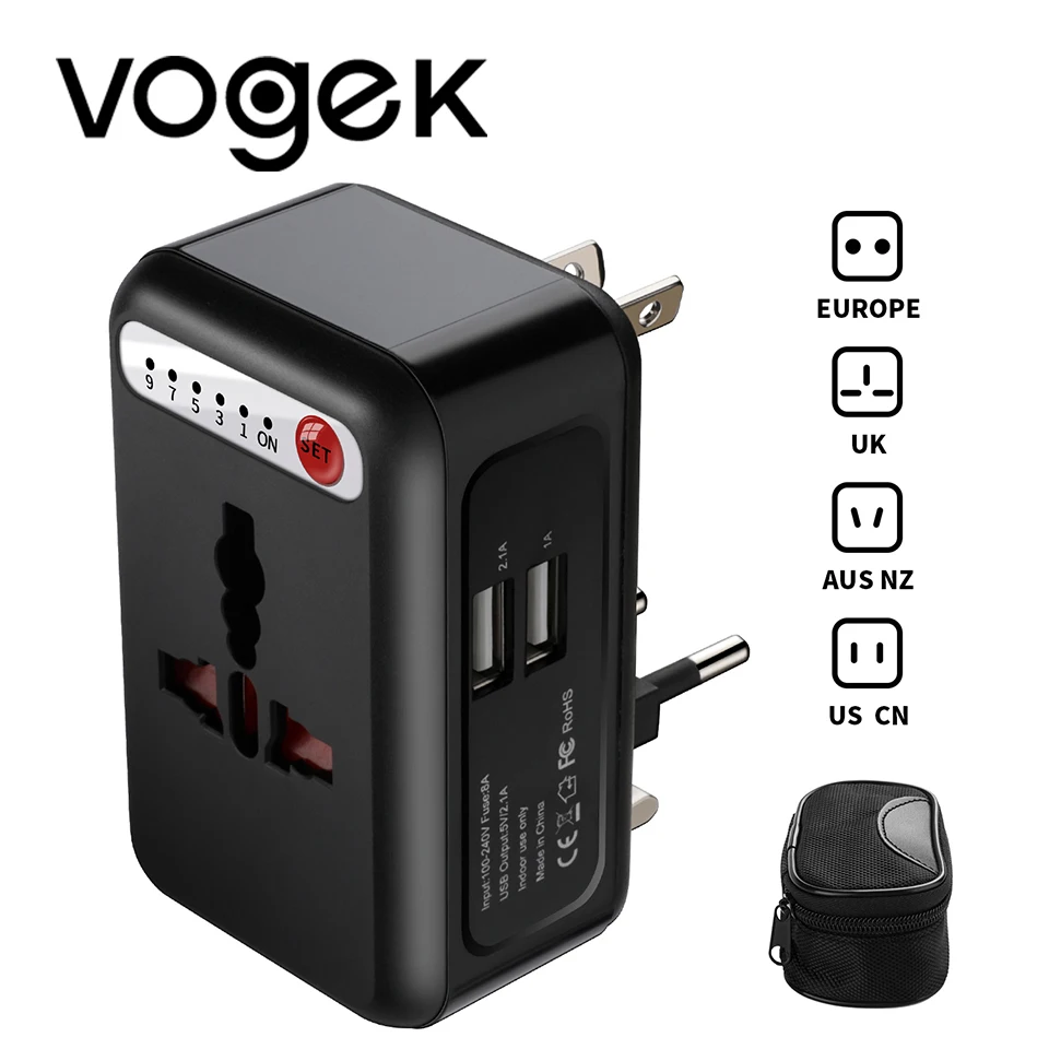 

Vogek Wall USB Charger Adapter US/AU/UK/EU Plug Smart-Timing Charging Sockets Converter with Dual USB Charger 2.1A LED Indicator
