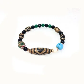 

Original Tibetan characteristics FengShui agate bracelet old black 10*30mm 3eyes DZI 10mm green tortoise shell 8*12mm 2eyes