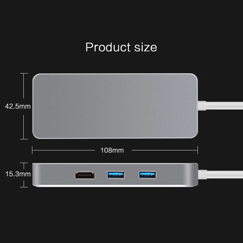USB-C Тип C концентратор для Macbook сплитер адаптер USB 3,0 TF/SD кард-ридер 2 K видео HDMI 1000 Мбит/с RJ45 сети Ethernet
