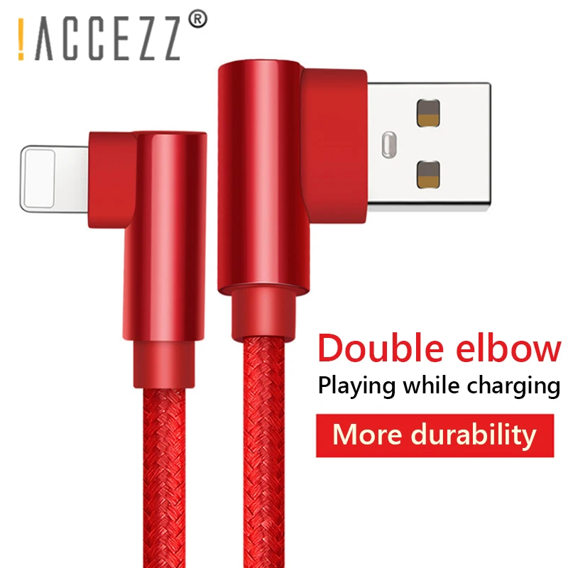 

!ACCEZZ USB Charging Data Cable Lighting For Apple iphone X 8 7 6 6S Plus XR XS MAX 5C 5 SE 90 Degree Phone Charger Cord Line