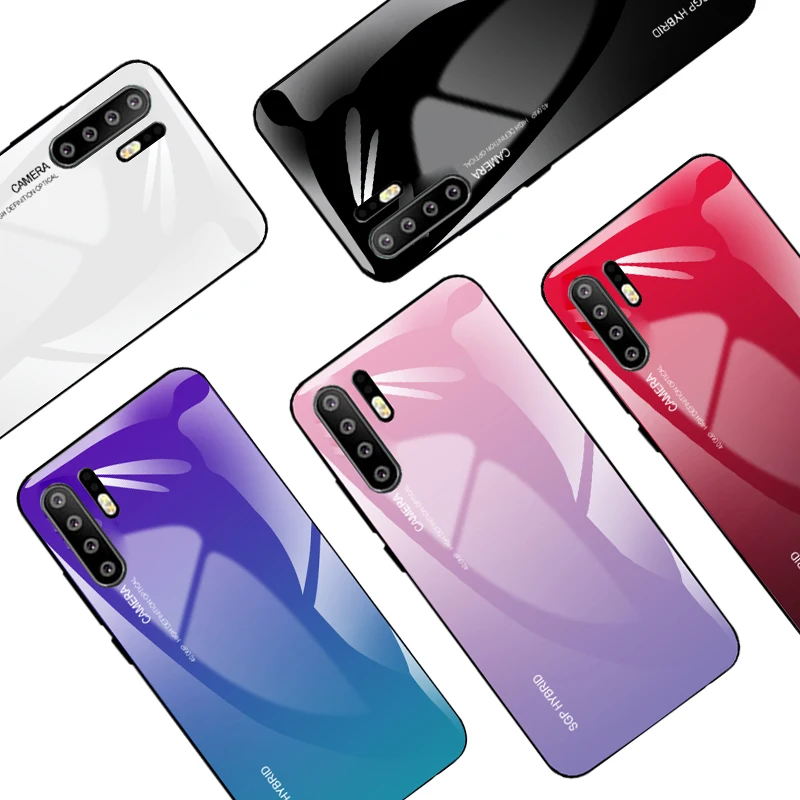 

Fashion Luxury Gradient Tempered Glass For Huawei P30 P20 P10 Lite Pro Plus Phone Case For Huawei P Smart Plus Cute Shell Casing