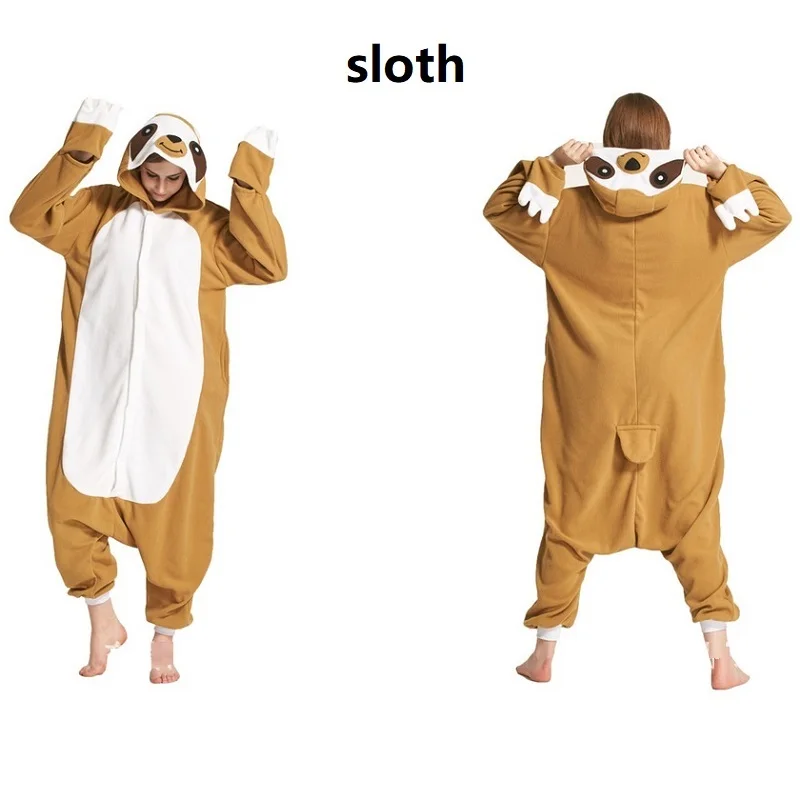 Cute Animal Sloth Homewear Onesies For Adults Warm Flannel Animal Overalls Winter Women Kigurumi Long Sleeve Hooded Onesie