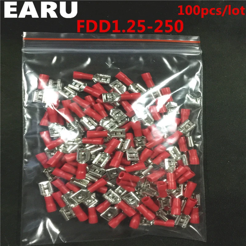 

FDD1.25-250 insulating Female Insulated Electrical Crimp Terminal Connectors Cable Wire Connector 100PCS/Pack FDD1-250 FDD