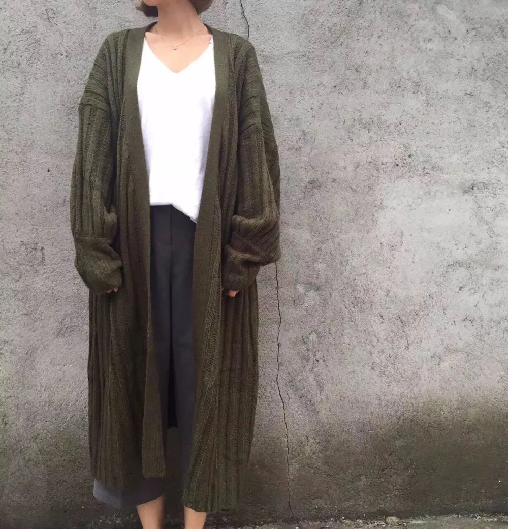 Spring autumn woman casual loose vintage maxi sweater coat oversize