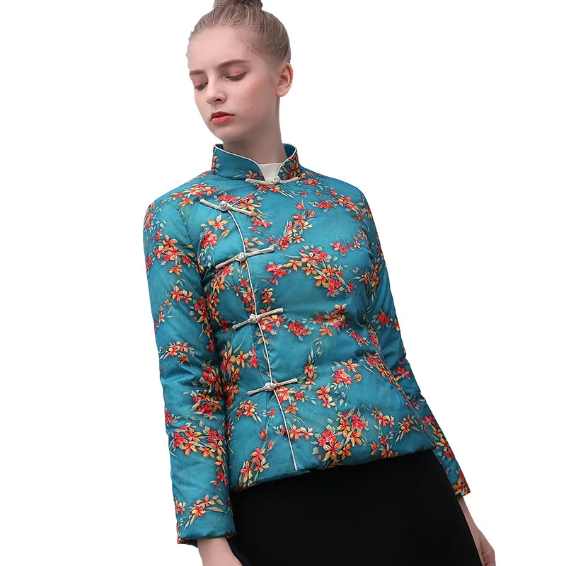 

National Style Women Solid Handmade Button Down Jacket Slim Thin Female Tang Clothing Keep Warm White Duck Down Outdoor M-XXL