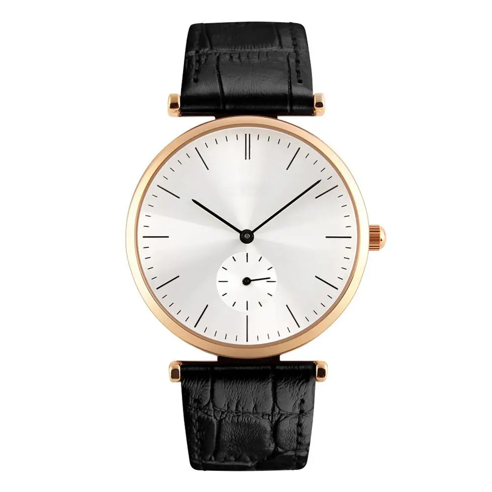 

Sanwood Men Fashion Simple Round Dual Dial Genuine Leather Strap Quartz Wrist Watch