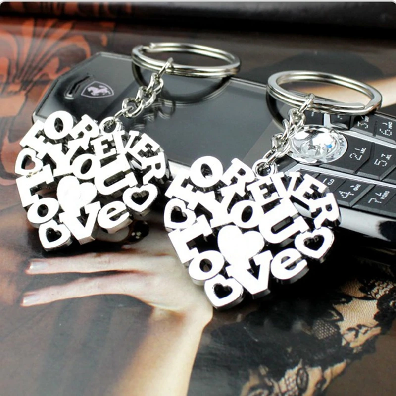 1 Pair Creative Key Chain Love Couple keychain Metal Alloy Silver