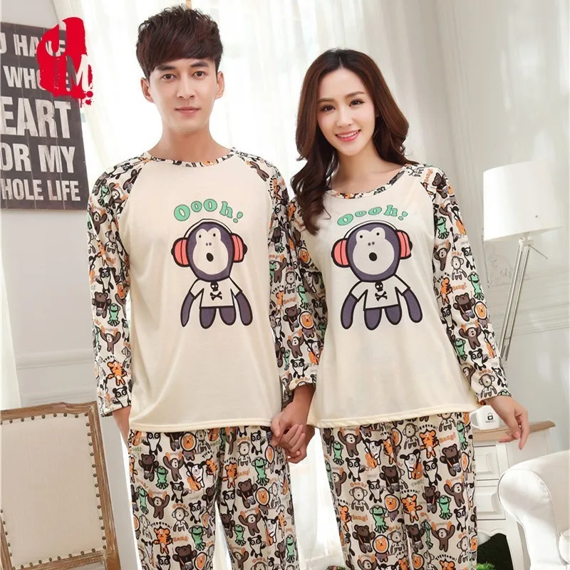 

Couple Pajama Sets Spring Autumn Long Sleeve Cute Monkey Animal Lover Pajamas Quality Cotton Pyjamas Man Women Homewear Pajamas