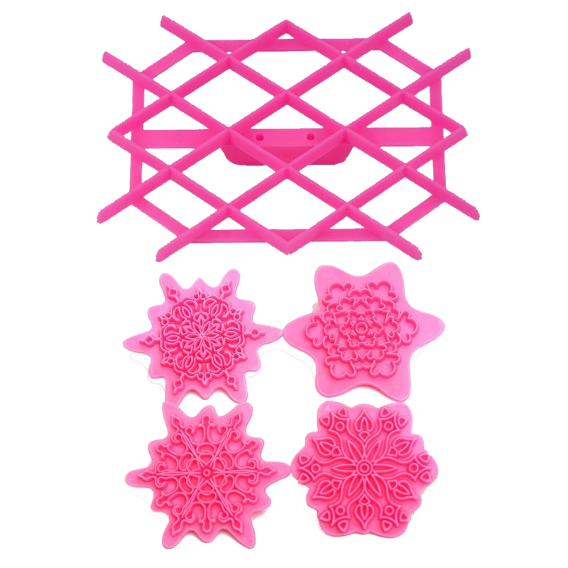 5pcs/set Fondant Cutter Cake Cupcake Embossing Decorating Tool Embosser