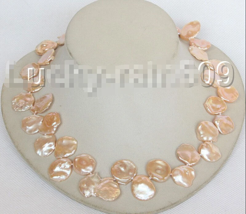 

17" 22mm baroque pink Reborn keshi pearls necklace dragon clasp E9232