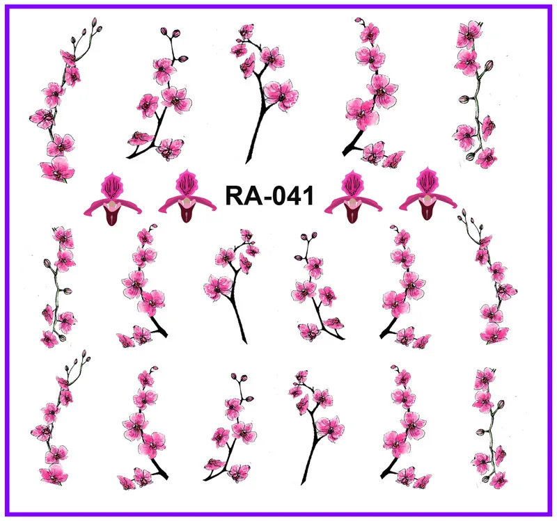 UPRETTEGO дизайн ногтей Красота воды Наклейка слайдер наклейки на ногти цветок витиеватая Орхидея фиолетовый розовый лепесток RA037-042 - Цвет: RA041
