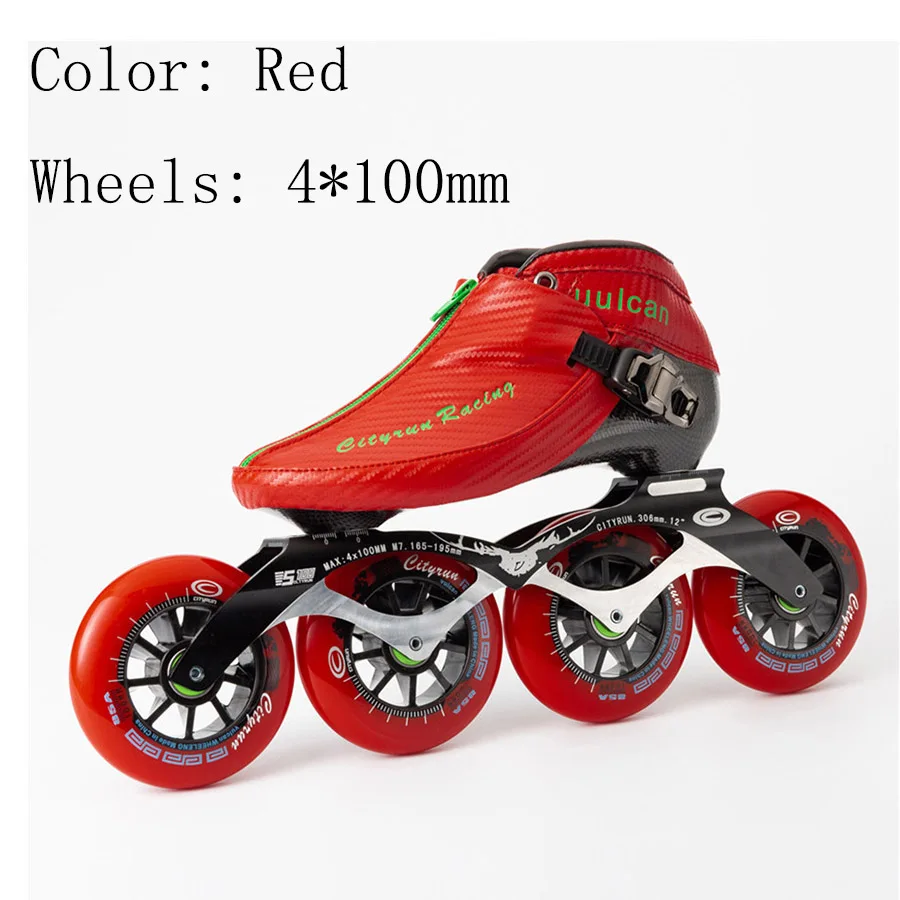 Cityrun скоростные роликовые коньки европейский размер 30-44 углеродное волокно Профессиональные коньки для соревнований 4 колеса гоночные коньки - Цвет: red 4-100mm