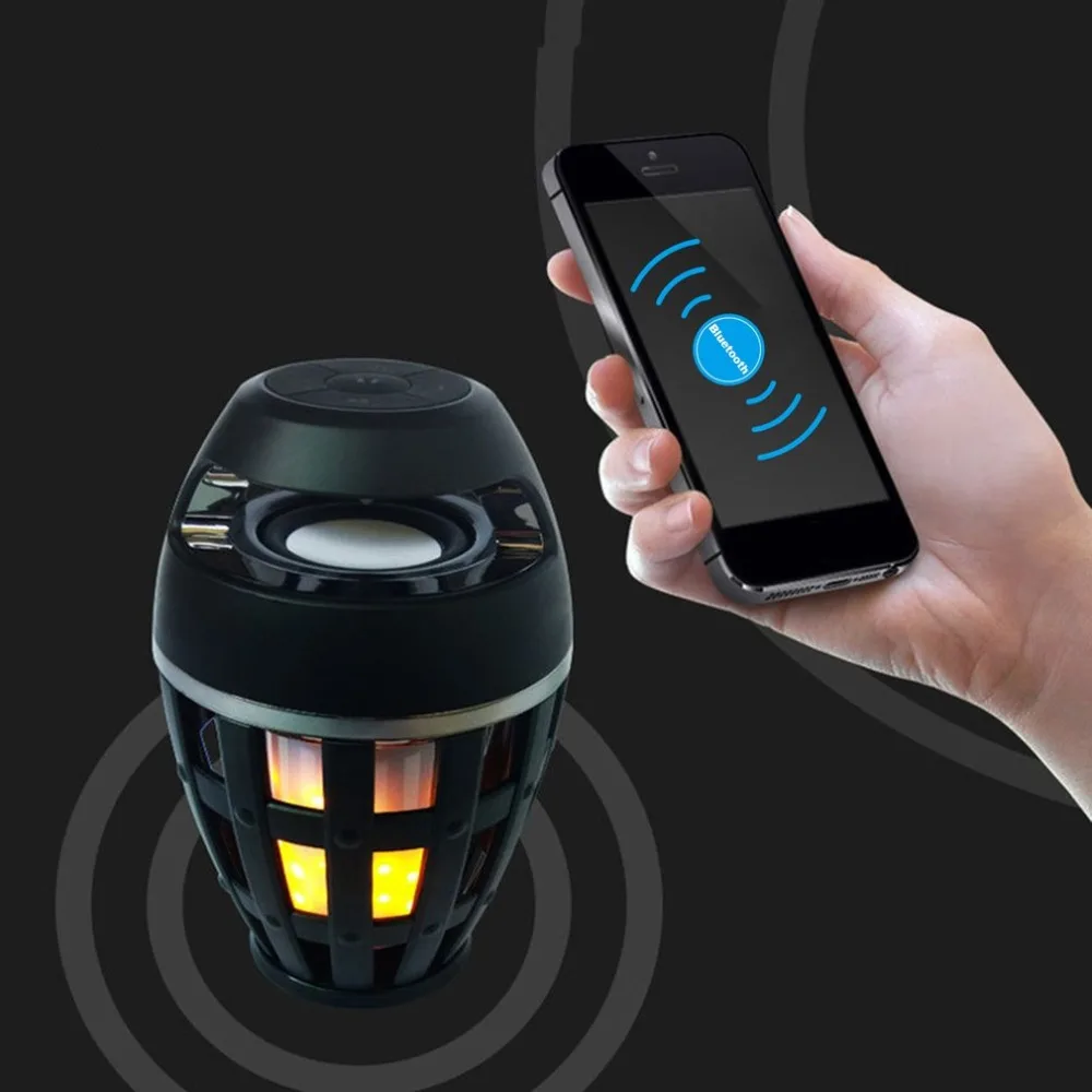 LED Flame Bluetooth Speaker Waterproof Portable Wireless Stereo Speaker with 5W LED Flickers