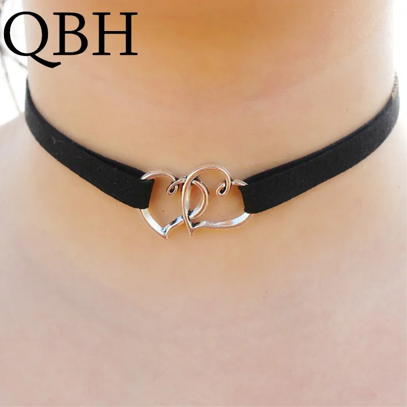 

NK2010 New Multilayer Velvet Gothic Vintage Double Heart Leather Chokers Necklace Collares Bijoux For Women Wedding Jewelry