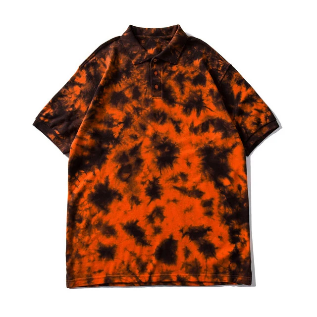 

Turn-down Collar Tie Dyeing Polo Shirt Men 2019 Summer Tie Dye Shirts for Men Short Sleeved Cotton Shirts 5 Color