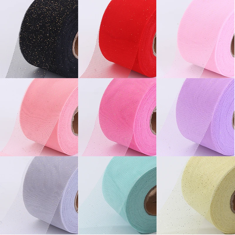 

50Yards 6cm Sparkly Glitter Gold Dot Tulle Ribbon Mesh Roll Spool Tutu Bow Pom Soft Sequin Tulle DIY Wedding Birthday Decoration