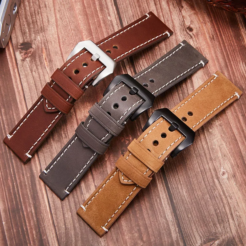 

New Men Genuine Leather Watchband Accessories Wristbands Watch Band Strap 3 colors Suitable For Watch 20mm 22mm 24mm 26mm