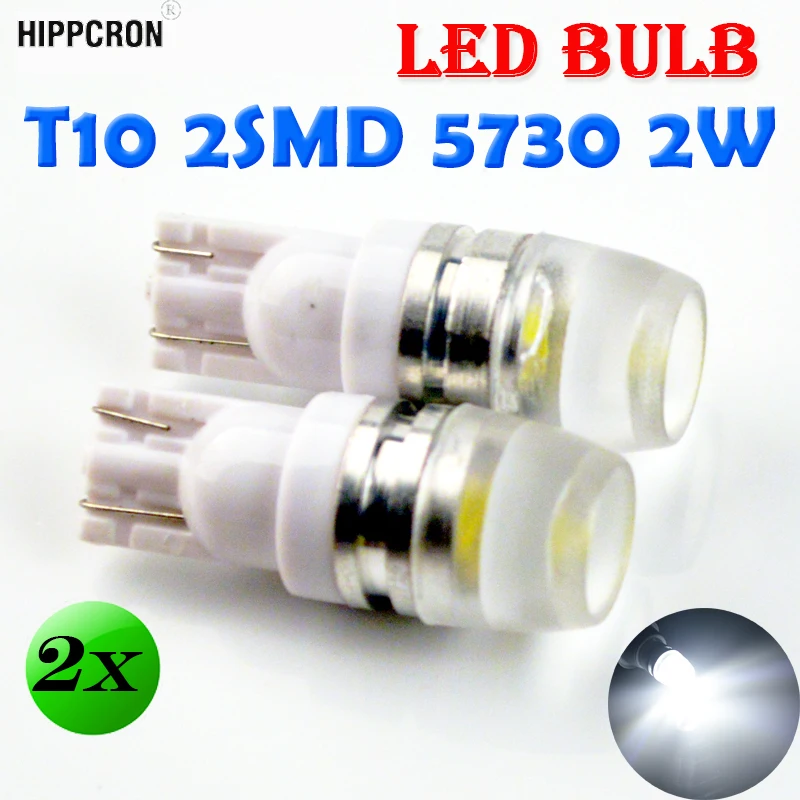 Hippcron из 2 предметов автомобиля светодиодный лампы T10 2SMD 5730 чип 12В 2Вт 194 501 холодный