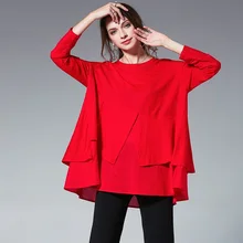 Новое поступление Весенняя модная дамская с длинными рукавами футболка Повседневная flare Топы свободная посадка обычный цвет Большие размеры футболки XL-XXXXL 4XL