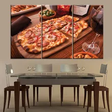 Restaurant And Pizza Shop Wall Decorative 3 Panel Delicious Food Pizza And Red Wine Painting Modern Canvas Print Type Artwork поло print bar pizza