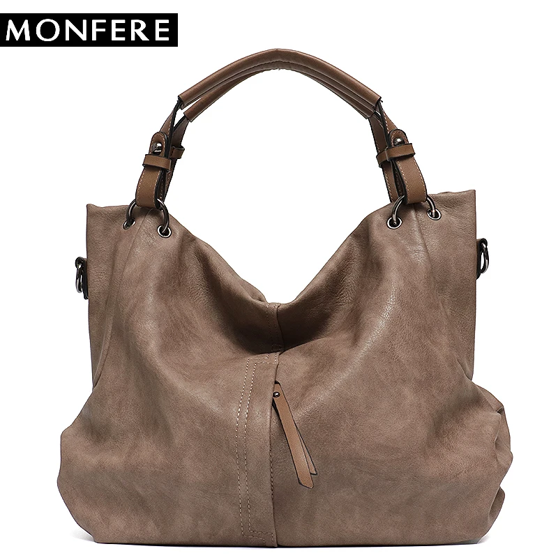 MONFERE Big Casual Soft Tote Shoulder Bags for Women Large Vegan Leather Zipper Female High ...