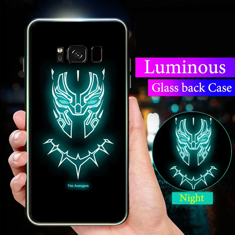 

Venmon Endgame Villain Night Light Luminous Glow Glass Case For SamSung Galaxy S8 S9 S10 PLUS NOTE 8 9 Marvel BLACK PANTHER Capa
