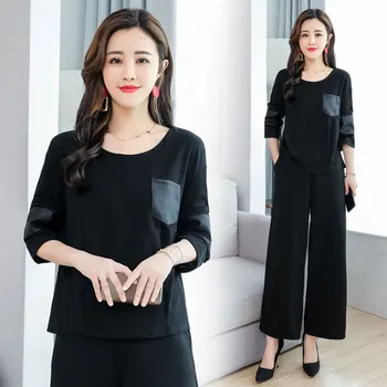 

Stitching Plus Size 4xl Conjunto Feminino Year-old Female Costume Vogue Ensemble Femme Survetement Suit Women Ol Two Piece Set