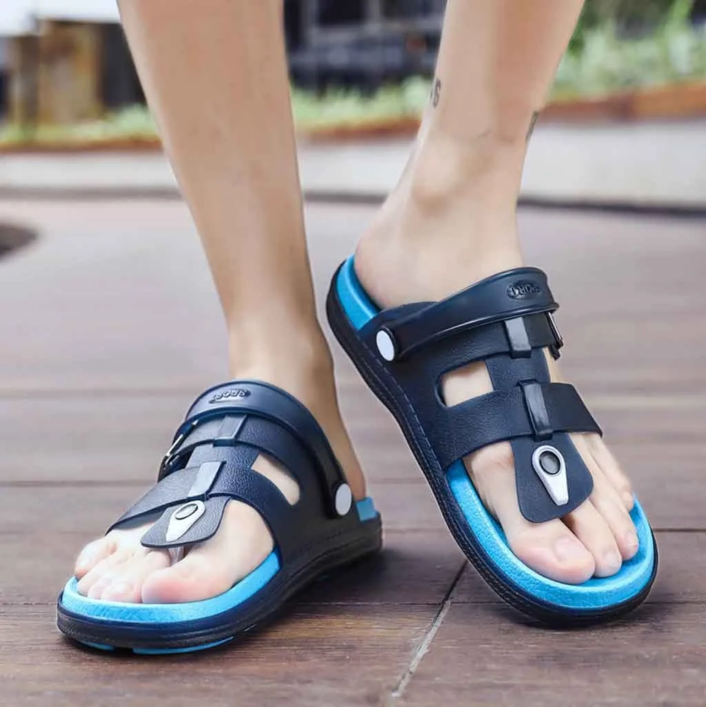 

YOUYEDIAN Men Sandals 2019 Flat Flip Flops Slippers Men Summer Beach Shoes Casual Mens Sandals Blue Sandale Homme